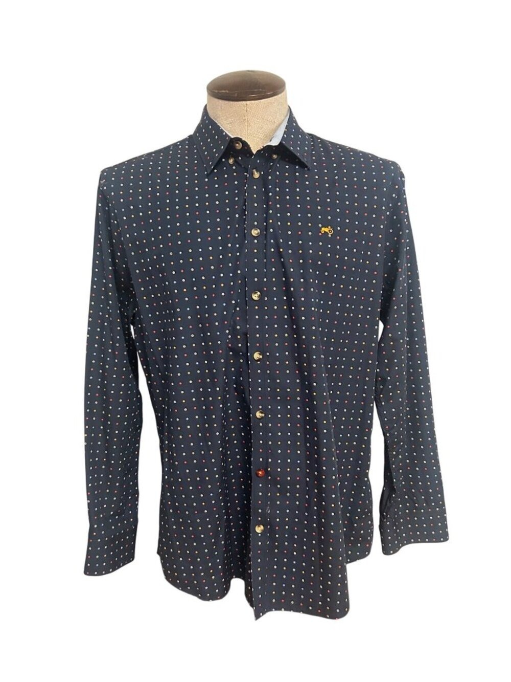 Moods Of Norway Slim Fit Navy Polka Dot Pattern Shirt 100% Cotton Large